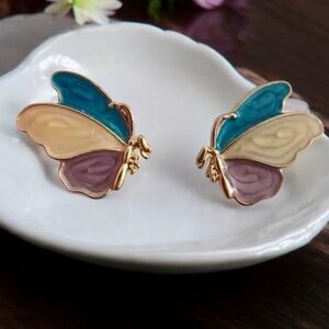 Pastel Butterfly silver plated stud earrings. New.